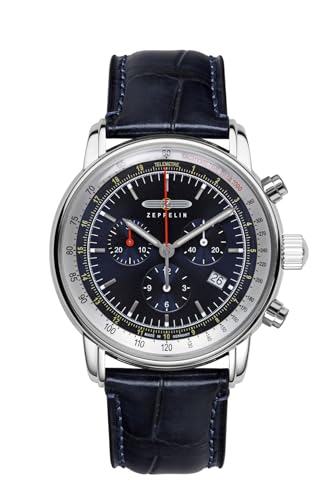 Montre Zeppelin LZ14 Marine automatique avec bracelet cuir crocodile pour homme