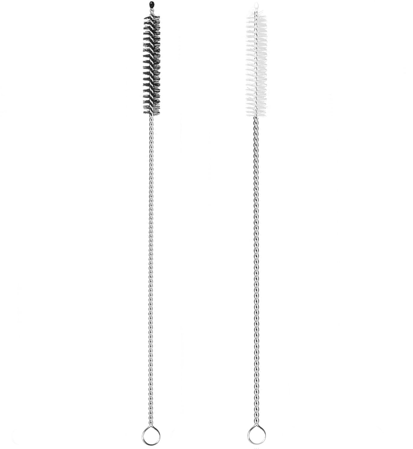 2 Pack Straw Cleaner Brush, Reusable Metal Handles Straw Cleaner Brush Extra Long for Stanley Mug 40, 30, 20 oz, 10mm Wide Straw Cleaner Brush for Sippy Cup, Water Bottle and Tubes(White+Black)