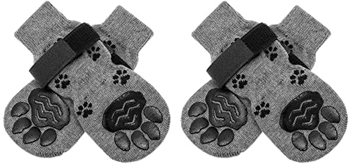 2 paires de chaussettes réglables antidérapantes double face chaussettes pour chien d'intérieur-Protège les pattes de l’animal et les sols intérieurs,convient pour les petits ou gros chiens (L, Gris) Cover