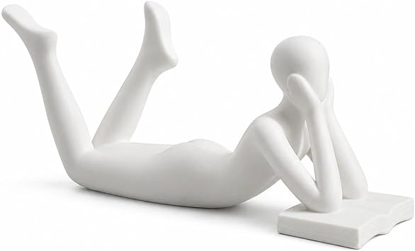 White Reading Statue Style B, Abstract Reader Figurine, Resin Book Decor for Bookshelf, Coffee Table, Desk Shelf Decor, Gift for Book Lovers