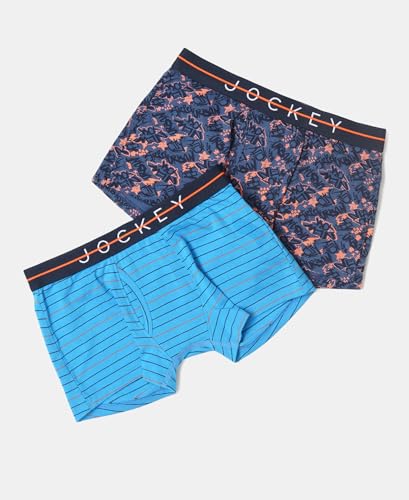 Image of Jockey NB02 Boy's Super Combed Cotton Elastane Stretch Printed Trunk with Front Open Fly and Ultrasoft Waistband (Pack of 2)
