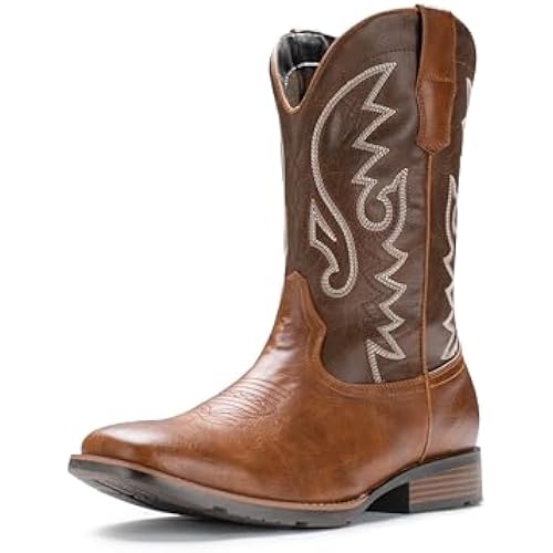IUV Cowboy Boots For Men with Wide Square Toe Western Retro Boot | Casual Boots