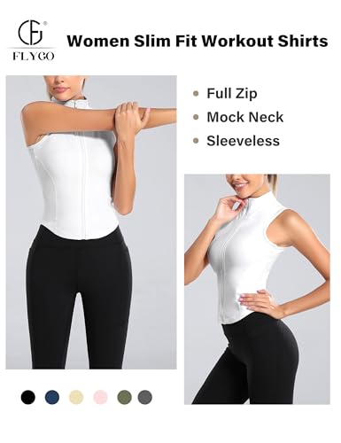 Image of Flygo Women's Full Zip Sleeveless Workout Yoga Active Jacket Vest Golf Shirts
