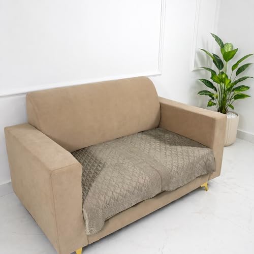 Image of Homerz Premium Petal Charm Sofa Cover | Embossed Floral Pattern | Soft Touch, Anti-Dust & Easy Wash Fabric Cloth, Washable and Durable (Beige, 2 Seater, Only Seat Cover)