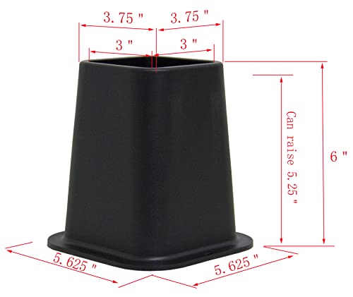Kings Brand Furniture Heavy Duty 6 Inches Bed Risers - Premium Quality, Unbreakable & Steady Base Bed Riser - Perfect As Furniture Risers, Desk Riser, Couch Risers, & Table Risers, 4 Pack (Black) #TOP2