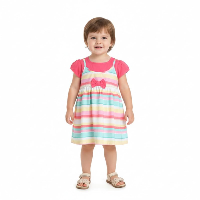 Image of Mama&Bebe Summer Dress for Girls with Cotton Soft Lining | Printed Fit & Flare Kids Outfit with Cute Bow Detail | Comfortable Breathable Party & Outing Dress for Toddlers and Little Girls