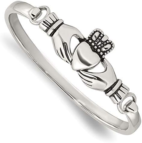 Stainless Steel 18mm Hinged Claddagh Heart Celtic Bangle Bracelet - Irish Jewelry - Vintage Celtic Stackable Bangle Bracelet - St Patrick's Day Gift for women