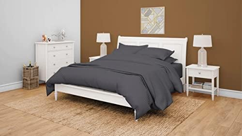 Classic Luxurious 1CM Satin Stripe Bedsheet Set - Soft, Organic, and Elegant - 280 TC 100% Cotton Satin Stripes Queen Bed Sheet Set+ 2 Pillow Covers Set(Grey,94 x104 inch)-picture-36