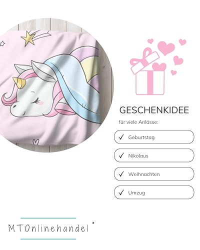 MTOnlinehandel Einhorn Decke 150x200 cm ☆ Geschenke für Mädchen, Fleece-Decke flauschig in rosa, Kuscheldecke Teenager ☆ Kuscheldecke Regenbogen ☆ Geburtstagsgeschenk Unicorn