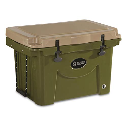 Guide Gear Insulated Hard Cooler, for Outdoor, Camping, Hunting, Keep Beverages and Drinks Chilled, Dry-Ice Compatible, Made in USA, 60 Quart Tan/Green