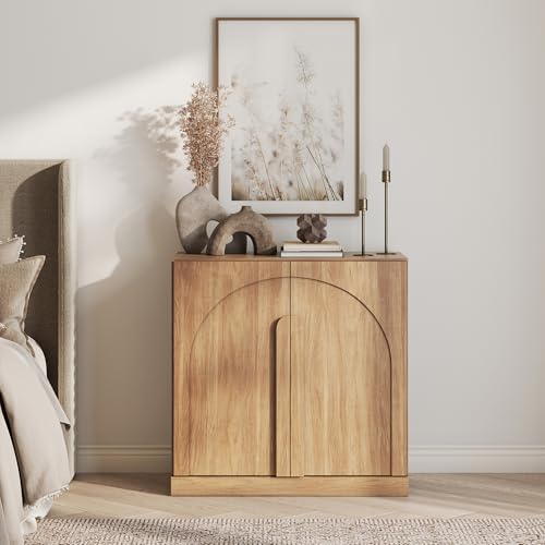 Image of BELLEZE Bijou 31.5 inch Sideboard Buffet Cabinet, Modern Cabinet with Arched Wood Door - Private Storage Hidden Organizer, Console Table for Livingroom, Entryway & Home, 70lbs Capacity, Camel