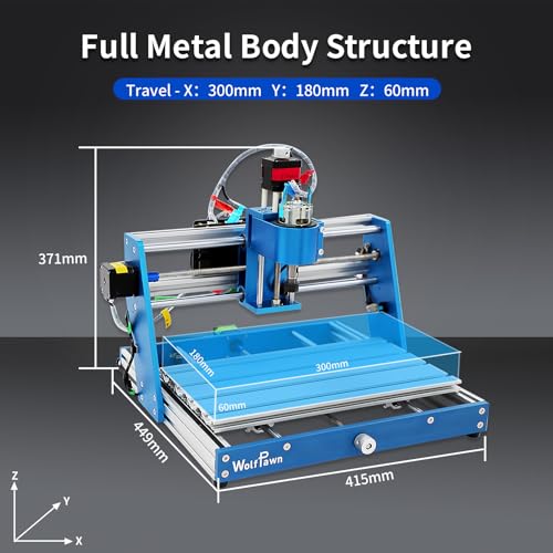 WolfPawn CNC Router Machine 3018 Blue All-Aluminum with Emergency-Stop 3 Axis Engraving Milling Machine Carving for Wood Acrylic PVC Plastic, Working Area (11.8X7.1X2.4in) (with Offline Controller) - Image 4