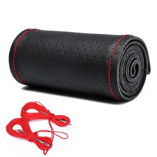 ステアリングホイールカバー 車のステアリングホイール保護カバー 滑り止め ハンドルカバー(Black Red-Full Hole)