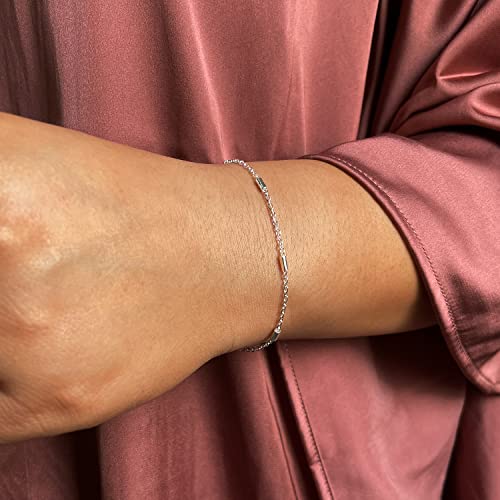 Image of Womens Dainty Gold Chain Bracelet,Simple Layered Chain Bracelets,Beaded Turquoise Bracelet,Charm Crystal Bar,Heart,Karma,Triangle,Pearl Bracelets for Women