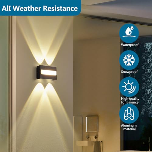 Lampe d'extérieur moderne à DEL pour porche – Étanche IP65 Applique murale Éclairage haut et bas Spot décoratif pour jardin, cour, garage, terrasse et entrée – Élégant luminaire extérieur/intérieur