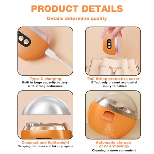 Image of ZIBUYU Electric Nail Trimmer Nail Filer with Light, USB Cordless Quiet Nail Clipper with 3 Speed, Travel Nail Cutter with Dust Bin, 500mAh Battery