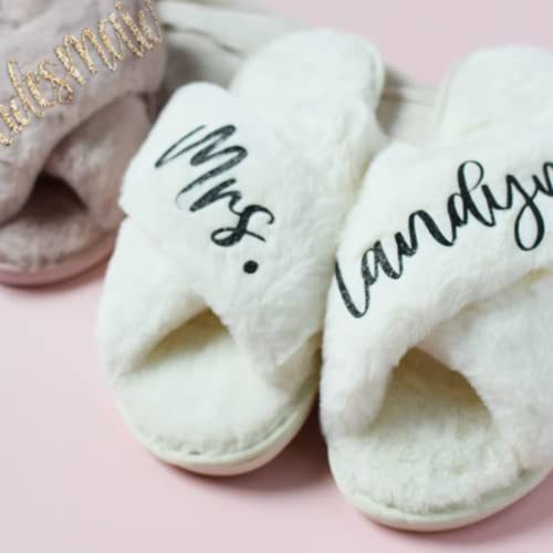 Personalized Fluffy Slippers, Bridal Slipper, Birthday Gifts for Her (L, Blush)2