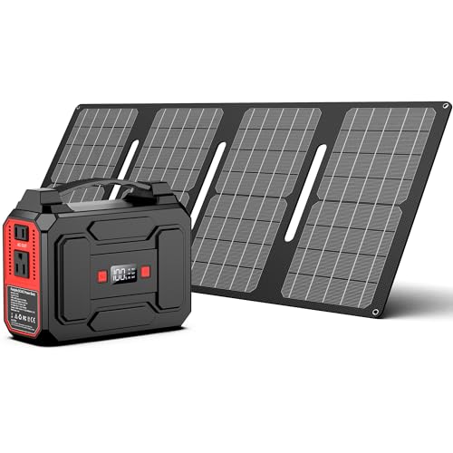 Solar Powered Generator 200W Peak/100W Rated, Portable Solar Generator Power Station with Solar Panels 40W Included, 146Wh Solar Power Bank with AC Outlet 110V for Home Use Camping Outdoor Adventure
