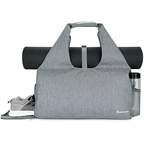 sportsnew Yoga Mat Bag Large Gym Bag Womens Overnight Weekend Tote with Wet Pocket and Shoes Compartment Pilates Bag with Elastic Strap, Grey Cover