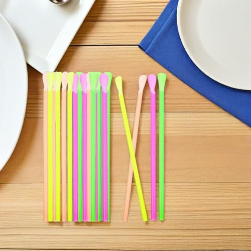 300 pitillos coloridos de plástico con cuchara dual 20 cm miniatura 4
