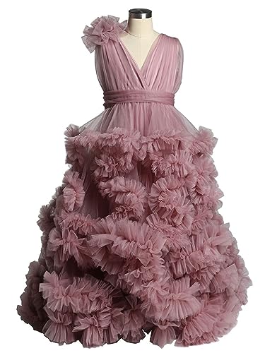 Junguan Flower Girls Ruffle Puffy Pageant Dress Long Princess Prom Party Gown4