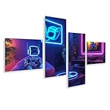 islandburner Prime Bild auf Leinwand Roboter entspannt im neonbeleuchteten Zimmer für Wohnzimmer Technikbegeisterte Elektronikladen Bilder Wandbilder Poster