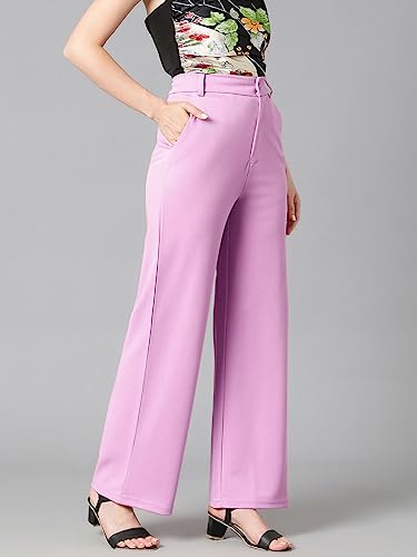 Image of KOTTY Women's High Rise Cotton Blend Relaxed Fit Trousers Lavender Purple