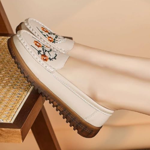 Image of Women's Genuine Leather Platform Loafers Classic Casual Comfort Slip-On Shoes Soft Sole Dress Shoes