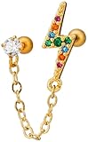 [From da Phactory] サンダー チェーン カラフル ジュエル ストレートバーベル 20G サージカルステンレス 軟骨ピアス ボディピアス 1個(20G ゴールド)