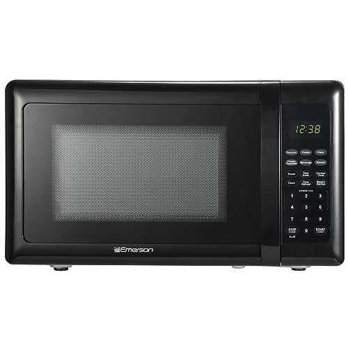 Emerson MW7302B Compact Countertop Microwave Oven with Touch Control, LED Display, 700W, 10 Power Levels, 6 Auto Menus, Glass Turntable and Child Safe Lock, 0.7 Cu., Ft. Black