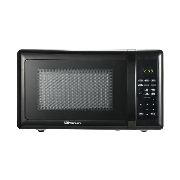 Emerson MW7302B Compact Countertop Microwave Oven with Touch Control, LED Display, 700W, 10 Power Levels, 6 Auto Menus, Glass Turntable and Child Safe Lock, 0.7 Cu., Ft. Black