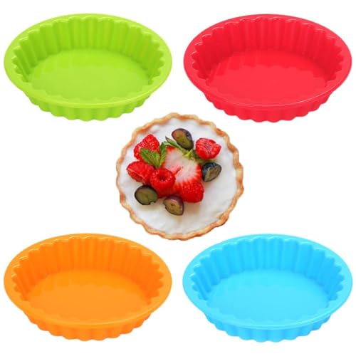4 PCS Tart Tins Silicone Pie Molds Non-Stick Tart Pans Reusable Quiche Dishes Cake Pans Round Tart Mould for Baking Pies Quiches Muffin Cakes Cheesecakes