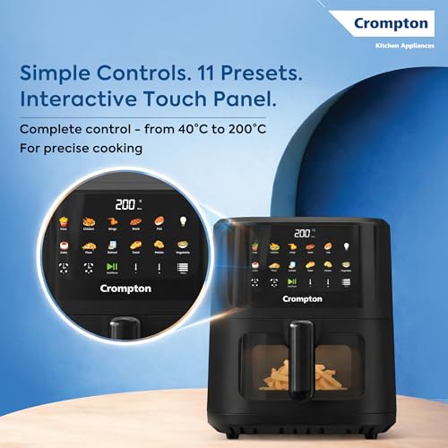 Image of Crompton Ameo Pro 5.5L Air Fryer with Even Heating, Pro Heating Bowl, Instapeek See through Window for Live Cooking View, Silentpro - Low Noise Technology, Nutriguard for Nutrient Retention