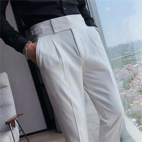 Kelsiop British Style Autumn Solid High Waist Trousers Men Formal Pants Slim Fit Business Casual Suit Pants3
