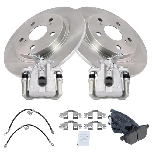 Image of TRQ Rear Brake Pad and Rotor Set Semi Metallic Calipers Compatible with 2009-2010 Pontiac Vibe 2009-2013 Toyota Matrix
