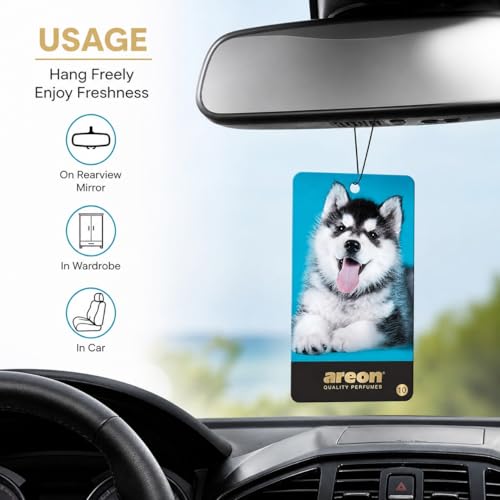 Image of AREON WILD - Hanging Custom Cute Funny Car Air Freshener for Home & Office - Premium Cologne Perfume with Natural Fragrances - Long Lasting, Fresh, Luxurious Scent - Stylish Design - Ice Dog