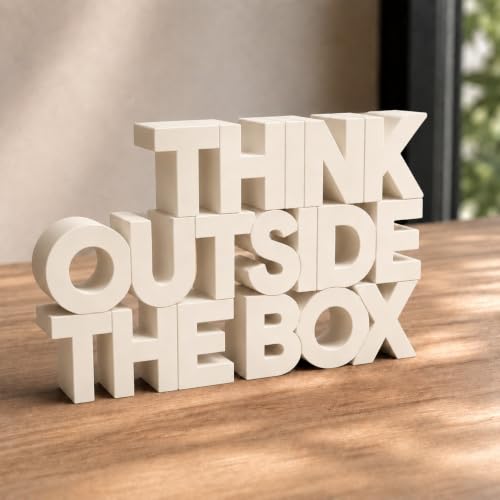 Image of Mad Masters Think Outside The Box Motivational Desk Decor - Aesthetic Table, Shelf & Wall Showpiece for Home Office, Business, Vastu Friendly Gifting, Soft Ivory (20.3 x 12.3 x 2.5 cm)