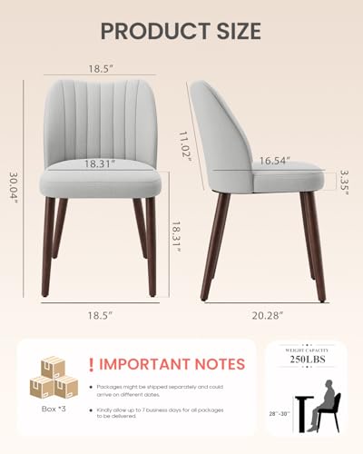 Image of Upholstered Dining Chairs Set of 6, Farmhouse Fabric Kitchen Chairs with Solid Wood Legs, Modern Dining Room Chairs for Restaurant & Cafe, Light Grey