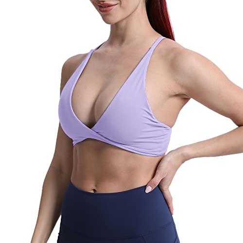 Aoxjox Women's Workout Sports Bras Fitness Backless Padded Sienna Low Impact Bra Yoga Crop Tank Top (Purple Heather, Small) #TOP1