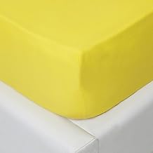 LARA MORADA - Fitted Sheet with Elasticated Double Corners, 100% Cotton, Made in Italy, Plain Colour, for Double Bed 2 Seats, 180 x 200 cm + 25 cm, Yellow