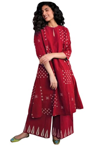 Image of GoSriKi Women Kurta Set | Rayon Viscose Printed A Line Kurta with Pant | Ethnic Wear for Women | Indian Casual Office Daily Summer Outfit