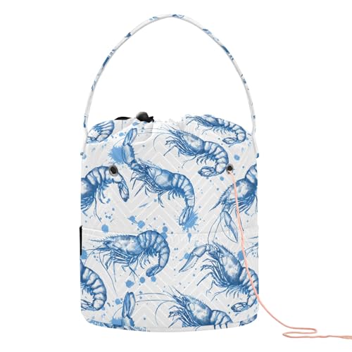 Yarn Storage Bag Small Crochet Bag Knitting Bag Organizer Shrimps Blue Yarn Bags for Crocheting Basket