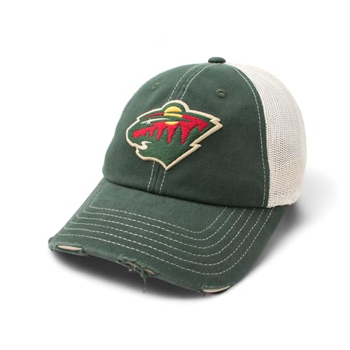 AMERICAN NEEDLE Officially Licensed NHL Hockey Orville Team Hat Distressed Dad Cap Adjustable Authentic New (Minnesota Wild (Green/Stone))