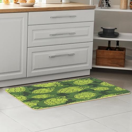 2 tapetes de cocina verdes con conos de lúpulo VAPOKF lavables 7