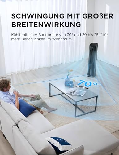 Midea AC100-20ARB(BK) Turmventilator mit Wasserkühlung – 4-in-1 mobiler Luftkühler, Ventilator, Luftbefeuchter & Reiniger mit Fernbedienung, 5L Tank, extrem leise für Schlafzimmer, Home-Office