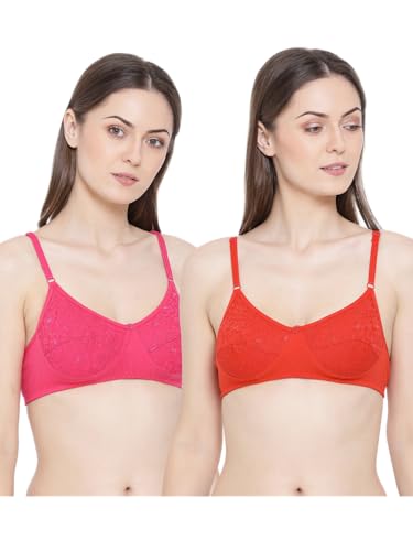 Image of Softline Women's Cotton Rich Wire-Free Full Coverage Bra Combo | Non-Padded | Fancy Lace Design | Pack of 2