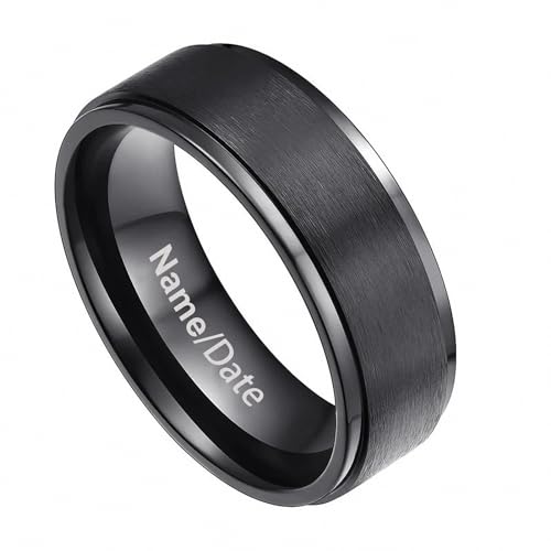 Anillo de compromiso grabado con promesa de amor eterno en titanio cepillado 1