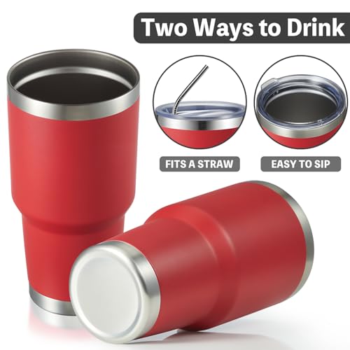 Image of MEWAY 30oz Insulated Tumbler With Lids and Straws,Stainless Steel Double Vacuum Coffee Tumbler Cup, Brush, Durable Powder Coated Coffee Cup for Cold & Hot Drinks, Office, Travel(Coral red,4 PACK)