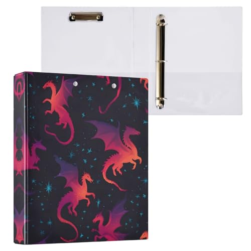 リングファイル ルーズリーフ バインダー a4 ヨクリュウ 翼竜 ブラック Dリング 3穴 200枚収納 クリップ&収納ポケット付き 書類整理 事務用品