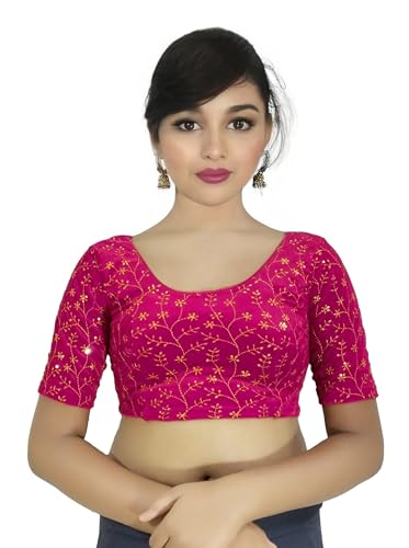 Image of PU Fashion Stylish Golden Embroidery Work Readymade Stretchable Velvet Blouse - Soft Breathable Fabric, Saree Blouse for Women